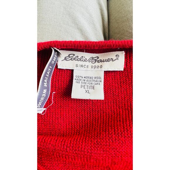 Eddie Bauer Womens Red Wool Grandpa Cardigan Dress Petite XL Merino Button Long - Picture 4 of 4
